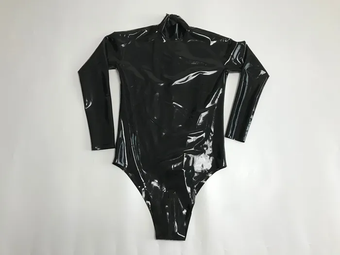 Latex Unisex Black Long Sleeve Bodysuit With Crotch Zipper Durable Stretchy House of Dasein Male Sex Toys