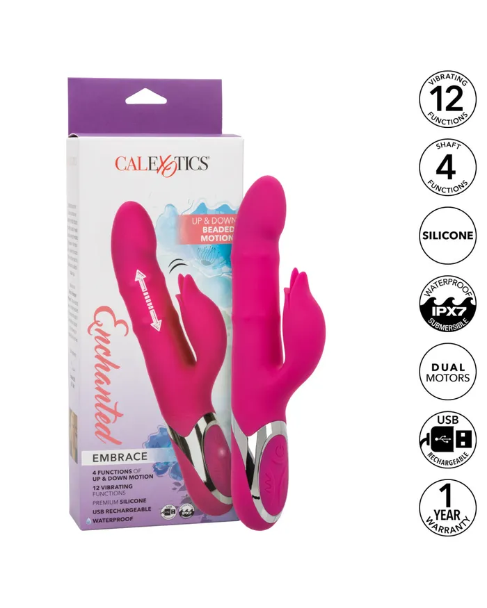 Vibrators CalExotics Enchanted Embrace Rabbit with Beaded Shaft and Clit Flicker Pink