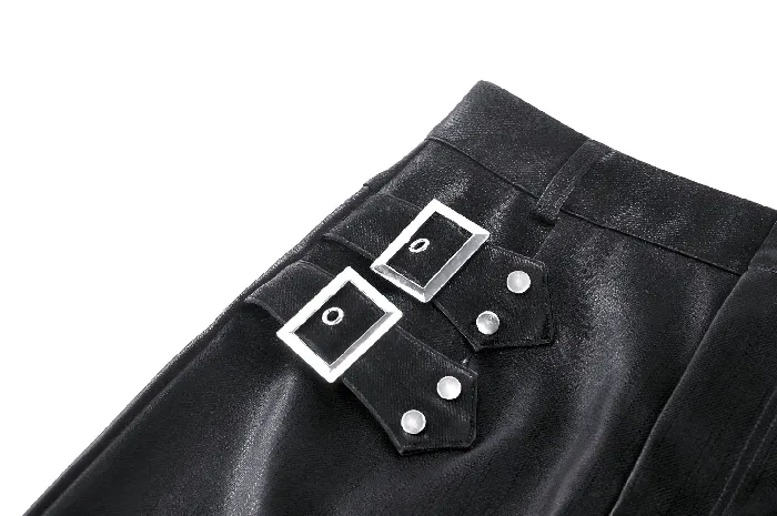 Synthetic Leather Asymmetrical Skirt with Buckles EVEs SECRETS Restraints