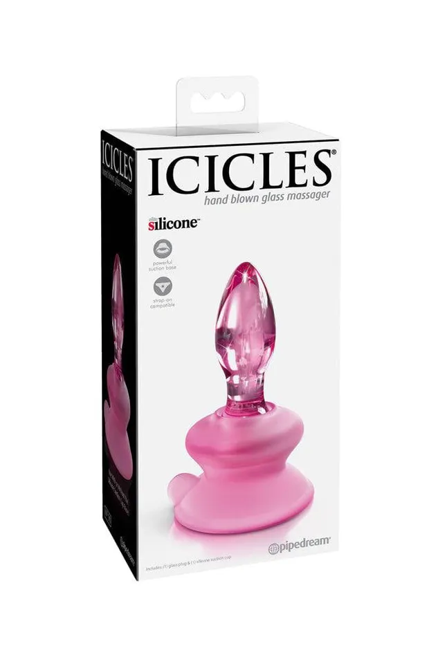 Anal Pipedream Pipedream Icicles No 90 Suction Cup Glass Butt Plug Pink