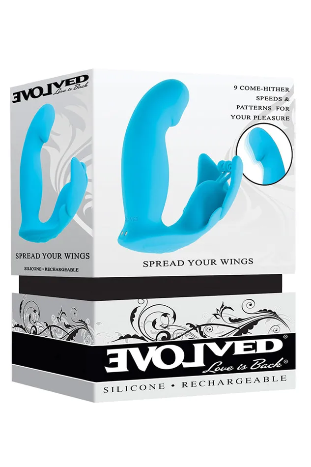 Evolved Vibrators Evolved Novelties Spread Your Wings Dual Vibrator With ComeHither Motion Turquoise