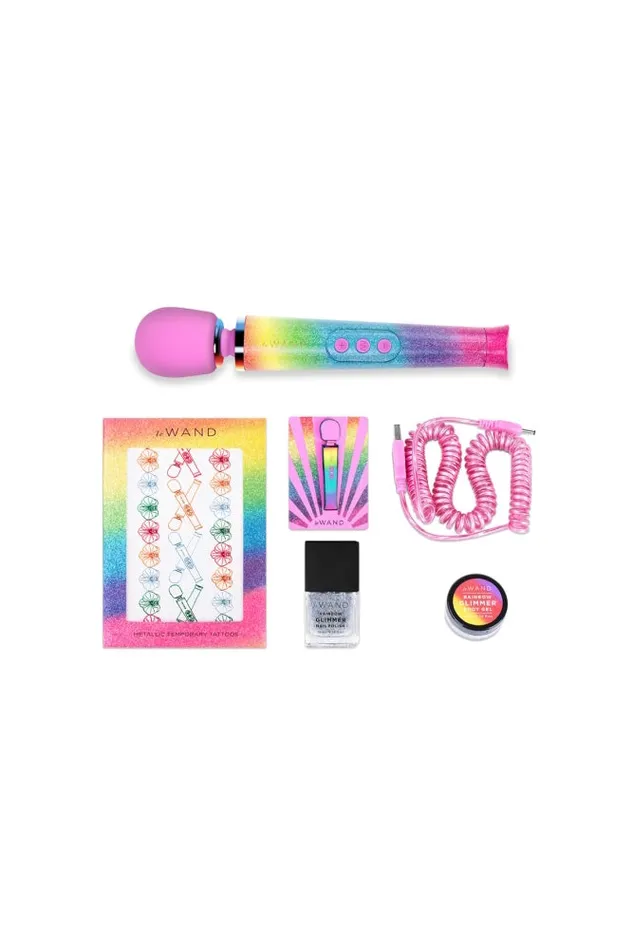 Le Wand Petite Rechargeable Vibrating Massage Wand Rainbow Ombre Le Wand Female Sex Toys