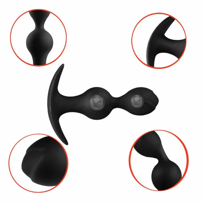 Anal LAZADASEXTOYS Anal Butt Plug Metal Balls Inside Soft Black Silicone Waterproof Prostate Anal Butt Plug Massager Beads Trainer for Women Men