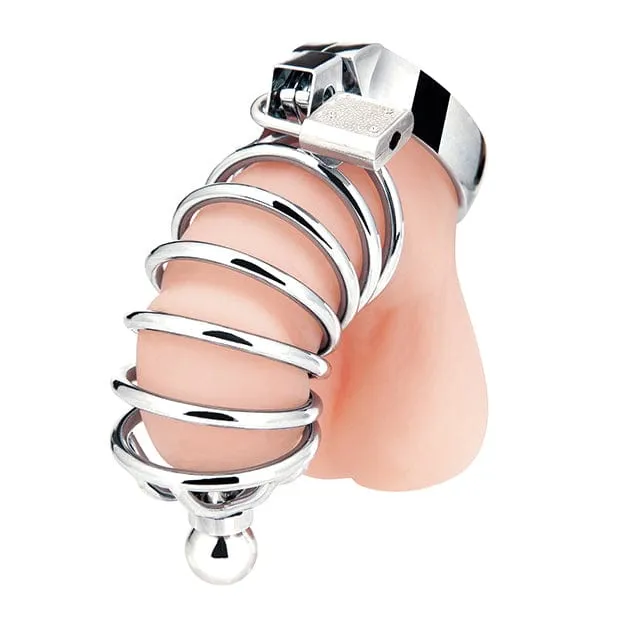 Blue Line Urethral Play Chastity Cock Cage Silver Blue Line Male Sex Toys
