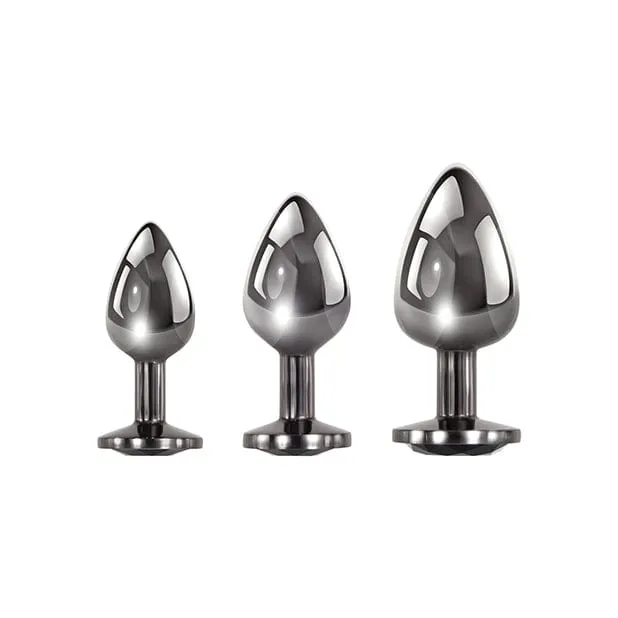 Evolved Anal Evolved Black Gem Metal Anal Plug Set Silver
